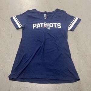 New England Patriots Women's Medium Navy V-Neck Short Sleeve NFL Team Tee